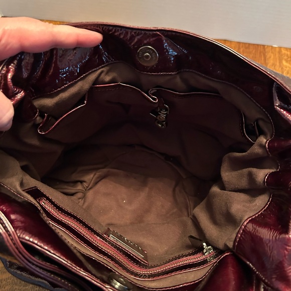 Kooba Elisha Bow Patent Leather Merlot Hobo Handbag - Picture 7 of 12